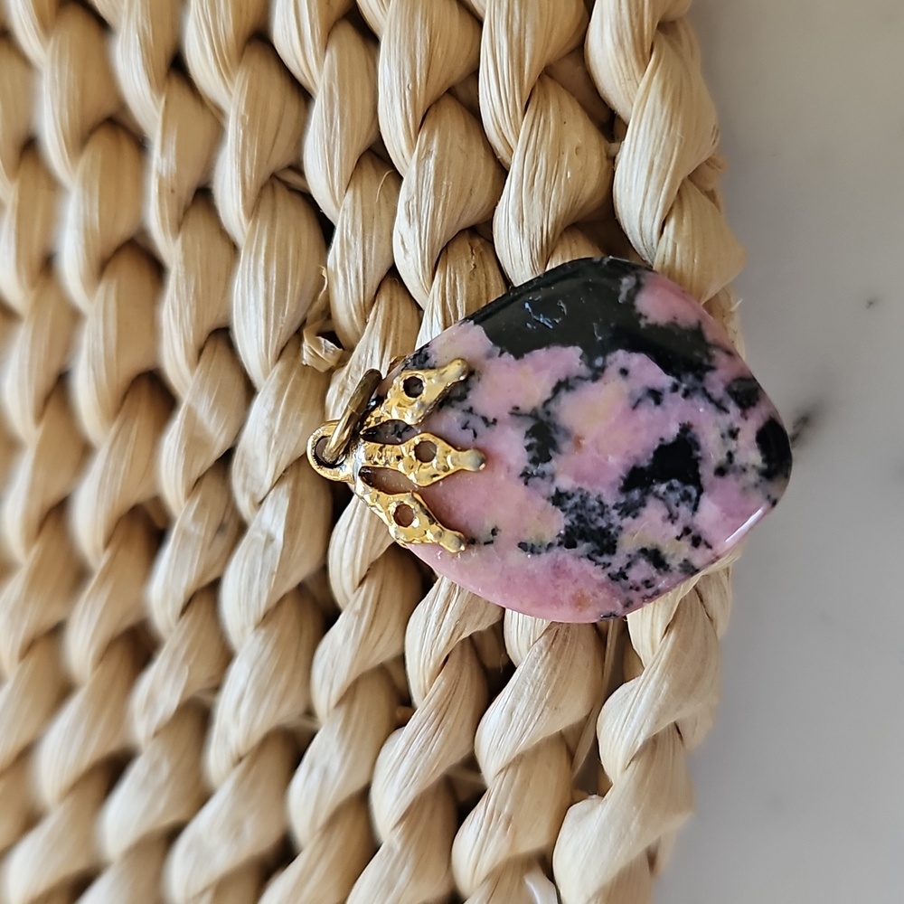 Rhodonite Gold Toned Vintage Pendant